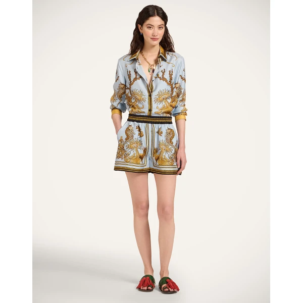 La DoubleJ Pull-Up Shorts in Oceania Placée Light Blue - Shorts - Milanese Maximalist Fashion at Coveti