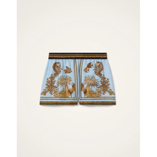 La DoubleJ Pull-Up Shorts in Oceania Placée Light Blue - Shorts - Milanese Maximalist Fashion at Coveti