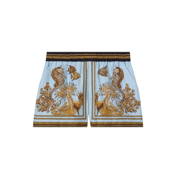 La DoubleJ Pull-Up Shorts in Oceania Placée Light Blue - Shorts - Milanese Maximalist Fashion at Coveti