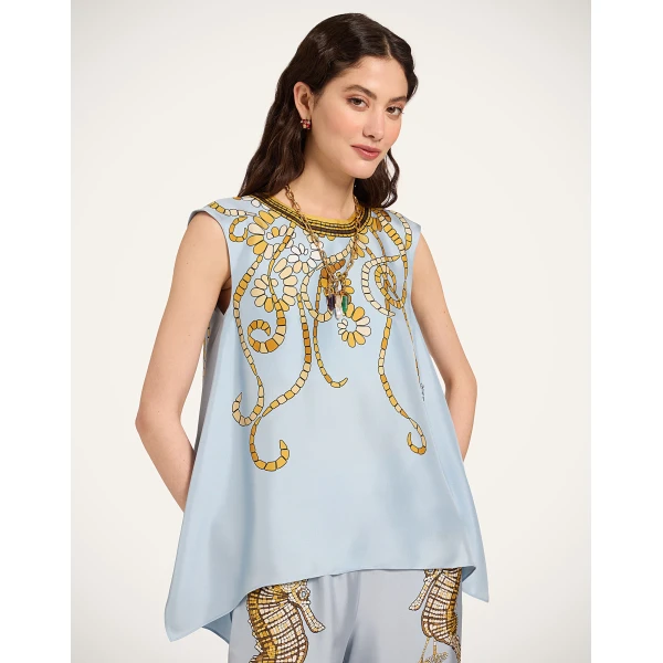 La DoubleJ San Carlo Top in Oceania Placée Light Blue - Tops - Milanese Maximalist Fashion at Coveti