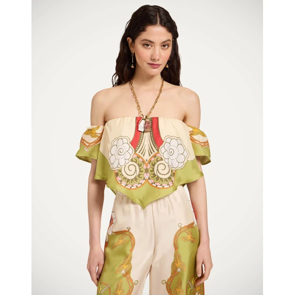 La DoubleJ Sand Dollar Top in Ambrosia Placée Green - Tops - Milanese Maximalist Fashion at Coveti