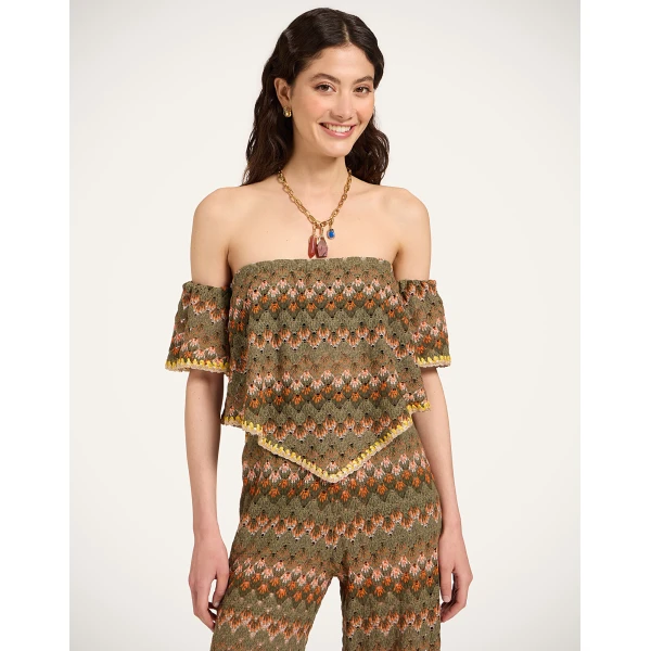 La DoubleJ Sand Dollar Top in Multicolor Green & Orange - Tops - Milanese Maximalist Fashion at Coveti