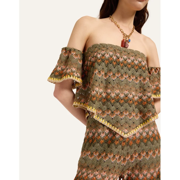 La DoubleJ Sand Dollar Top in Multicolor Green & Orange - Tops - Milanese Maximalist Fashion at Coveti