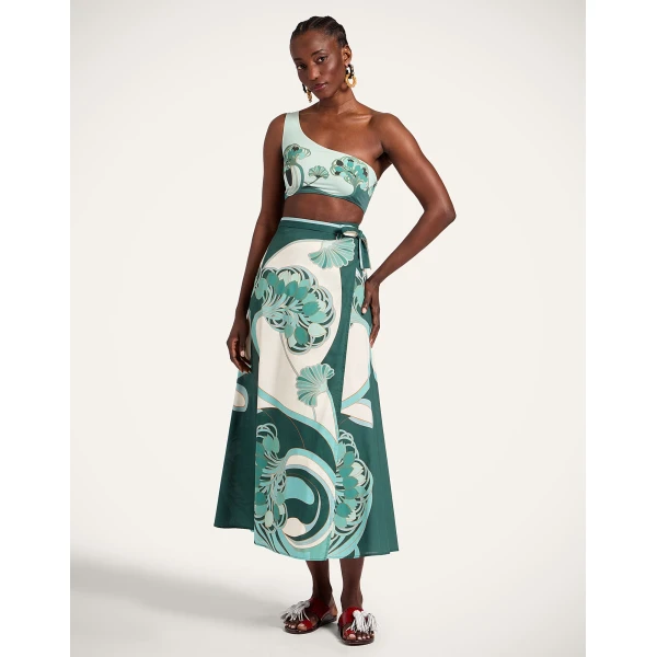 La DoubleJ Sarong Skirt in Blooming Tulip Placée Mint - Skirts - Milanese Maximalist Fashion at Coveti
