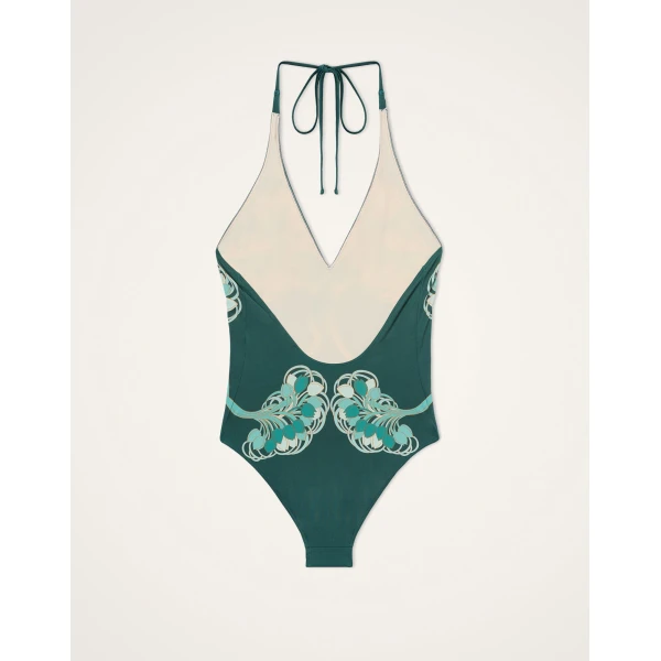 La DoubleJ Sexy Swimsuit in Blooming Tulip Placée Dark Green - Beachwear - Milanese Maximalist Fashion at Coveti
