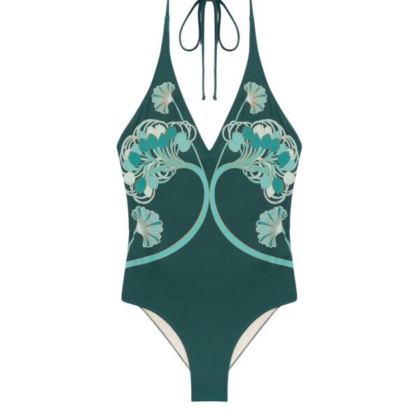 La DoubleJ Sexy Swimsuit in Blooming Tulip Placée Dark Green - Beachwear - Milanese Maximalist Fashion at Coveti