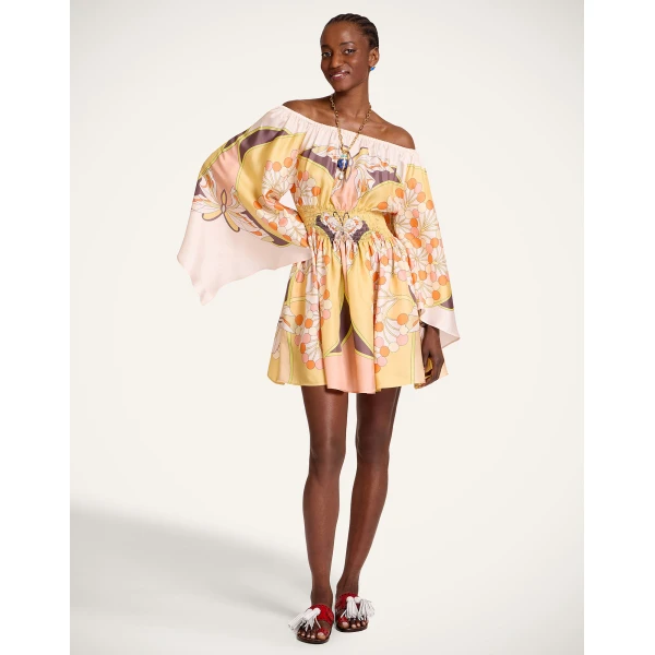 La DoubleJ Sienna Mini Dress in Florette Placée Pale Pink - Dresses - Milanese Maximalist Fashion at Coveti