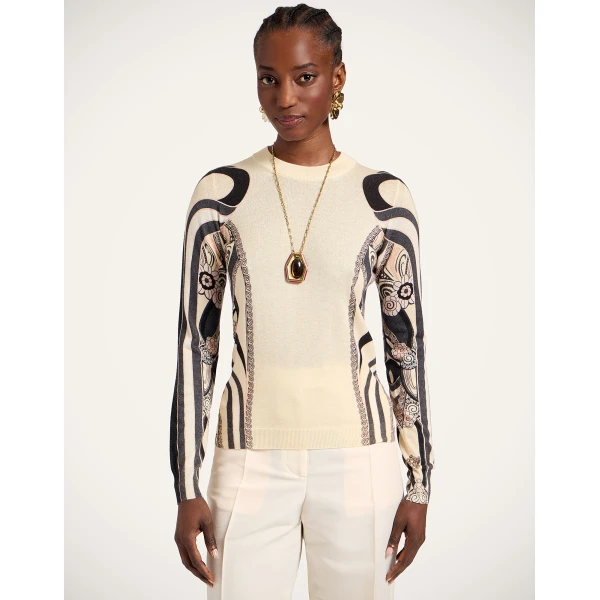 La DoubleJ Silky Crew Neck in Ambrosia Placée Pale Pink - Knitwear - Milanese Maximalist Fashion at Coveti
