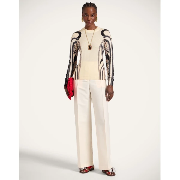 La DoubleJ Silky Crew Neck in Ambrosia Placée Pale Pink - Knitwear - Milanese Maximalist Fashion at Coveti