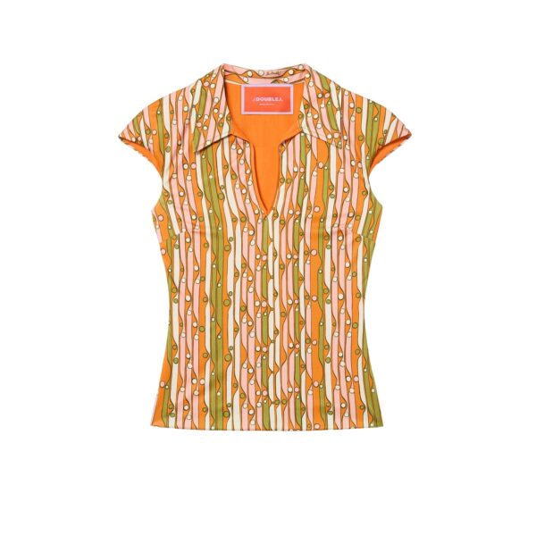 La DoubleJ Sleeveless Stretch Polo in Smarties Orange - Tops - Milanese Maximalist Fashion at Coveti