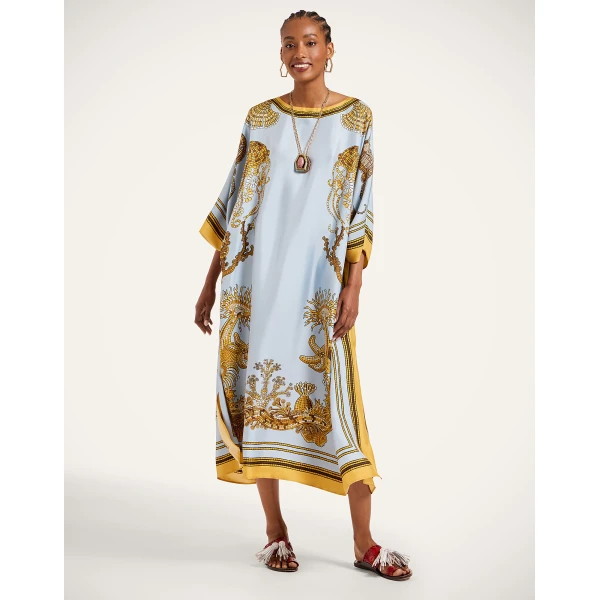 La DoubleJ Square Kaftan in Oceania Placée Light Blue - Dresses - Milanese Maximalist Fashion at Coveti