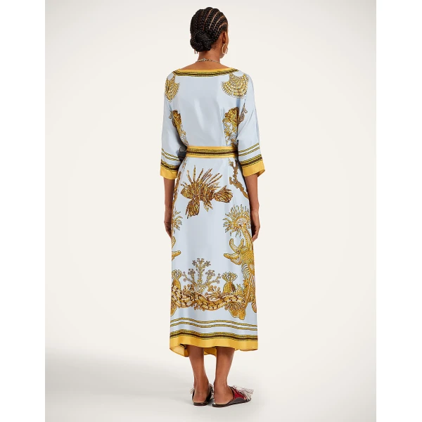 La DoubleJ Square Kaftan in Oceania Placée Light Blue - Dresses - Milanese Maximalist Fashion at Coveti