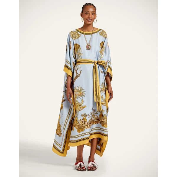 La DoubleJ Square Kaftan in Oceania Placée Light Blue - Dresses - Milanese Maximalist Fashion at Coveti