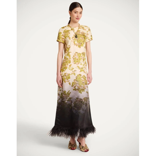 La DoubleJ Swing Dress in Oasis Ombré Placée Green & Black - Dresses - Milanese Maximalist Fashion at Coveti