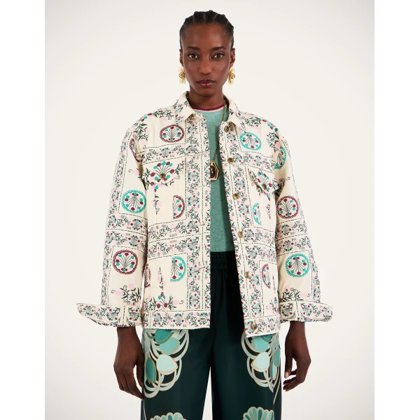 La DoubleJ The Oversized Jean Jacket in Florette Tiles Ecru - Jackets - Milanese Maximalist Fashion at Coveti