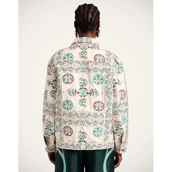 La DoubleJ The Oversized Jean Jacket in Florette Tiles Ecru - Jackets - Milanese Maximalist Fashion at Coveti