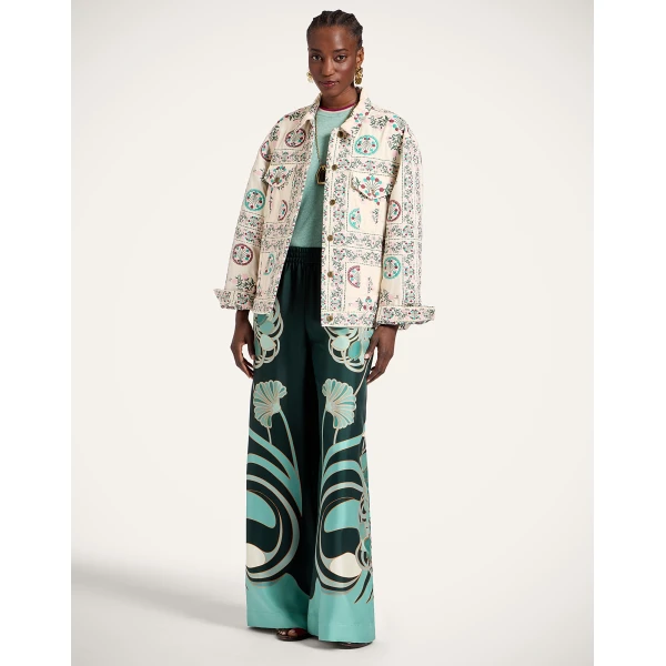 La DoubleJ The Oversized Jean Jacket in Florette Tiles Ecru - Jackets - Milanese Maximalist Fashion at Coveti