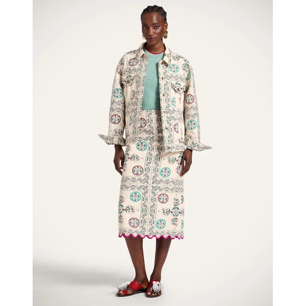 La DoubleJ The Oversized Jean Jacket in Florette Tiles Ecru - Jackets - Milanese Maximalist Fashion at Coveti