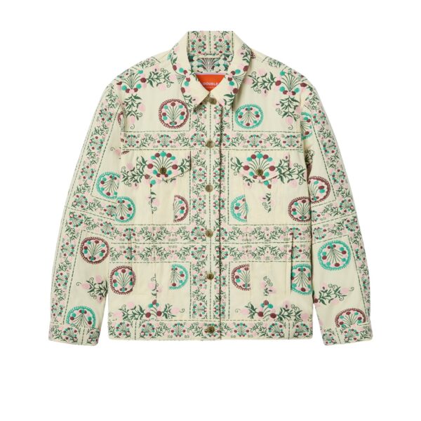 La DoubleJ The Oversized Jean Jacket in Florette Tiles Ecru - Jackets - Milanese Maximalist Fashion at Coveti