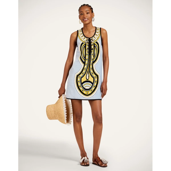 La DoubleJ Totem Mini Dress in Sanctuary Placée Light Blue - Dresses - Milanese Maximalist Fashion at Coveti