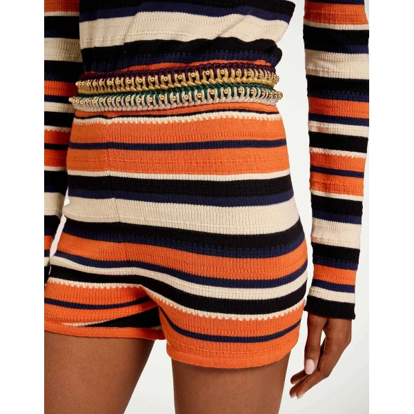 La DoubleJ Veneziana Shorts in Multicolor Orange - Shorts - Milanese Maximalist Fashion at Coveti