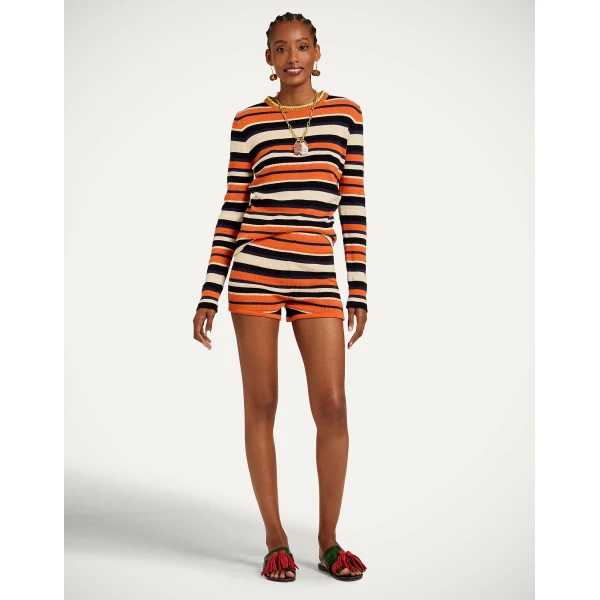 La DoubleJ Veneziana Top in Multicolor Orange - Tops - Milanese Maximalist Fashion at Coveti