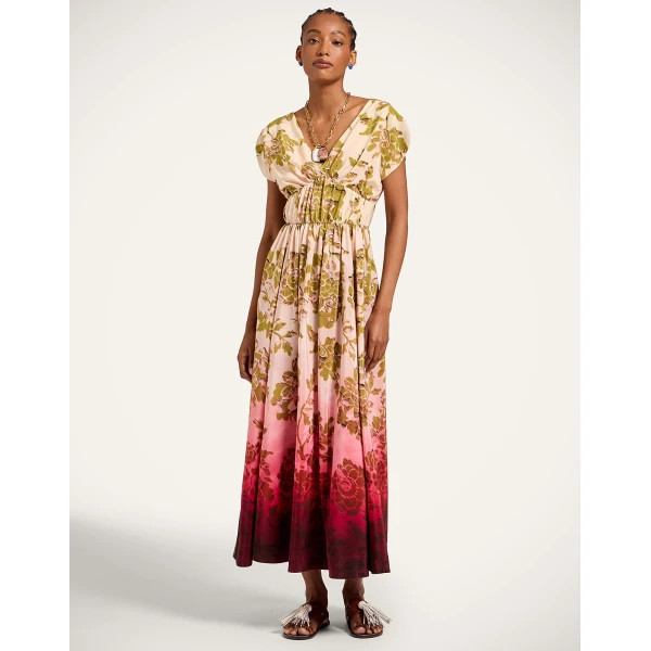 La DoubleJ Waldorf Dress in Oasis Ombré Placée Geen & Red - Dresses - Milanese Maximalist Fashion at Coveti