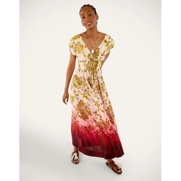 La DoubleJ Waldorf Dress in Oasis Ombré Placée Geen & Red - Dresses - Milanese Maximalist Fashion at Coveti