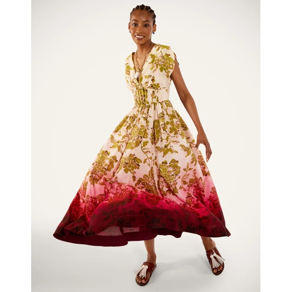 La DoubleJ Waldorf Dress in Oasis Ombré Placée Geen & Red - Dresses - Milanese Maximalist Fashion at Coveti