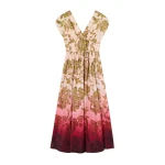 La DoubleJ Waldorf Dress in Oasis Ombré Placée Geen & Red - Dresses - Milanese Maximalist Fashion at Coveti