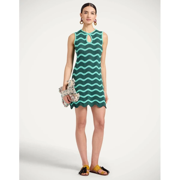 La DoubleJ Wavy Mini Dress in Bicolor Mint & Dark Green - Dresses - Milanese Maximalist Fashion at Coveti