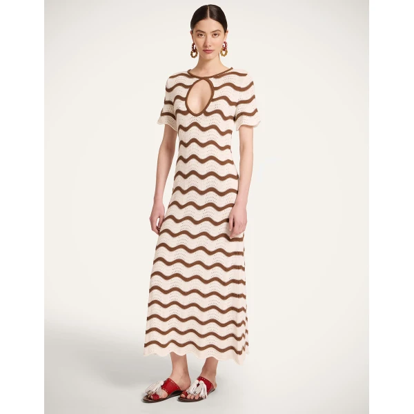 La DoubleJ Wavy Swing Dress in Bicolor White & Chocolate - Dresses - Milanese Maximalist Fashion at Coveti