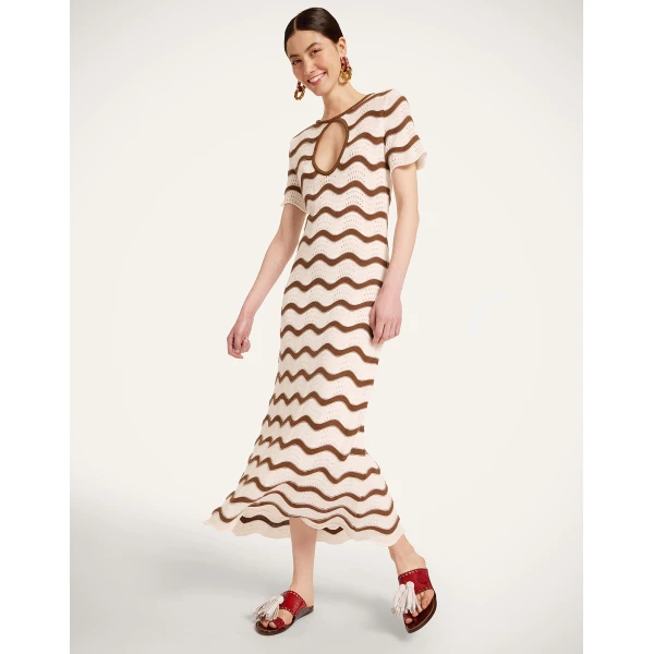 La DoubleJ Wavy Swing Dress in Bicolor White & Chocolate - Dresses - Milanese Maximalist Fashion at Coveti
