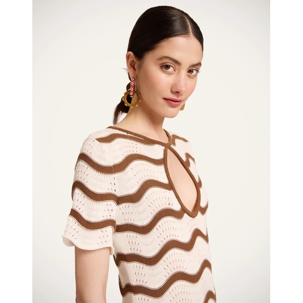 La DoubleJ Wavy Swing Dress in Bicolor White & Chocolate - Dresses - Milanese Maximalist Fashion at Coveti