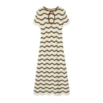 La DoubleJ Wavy Swing Dress in Bicolor White & Chocolate - Dresses - Milanese Maximalist Fashion at Coveti