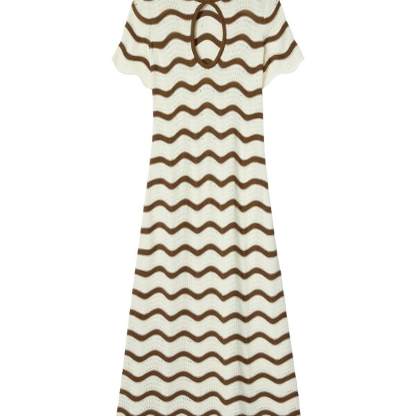 La DoubleJ Wavy Swing Dress in Bicolor White & Chocolate - Dresses - Milanese Maximalist Fashion at Coveti