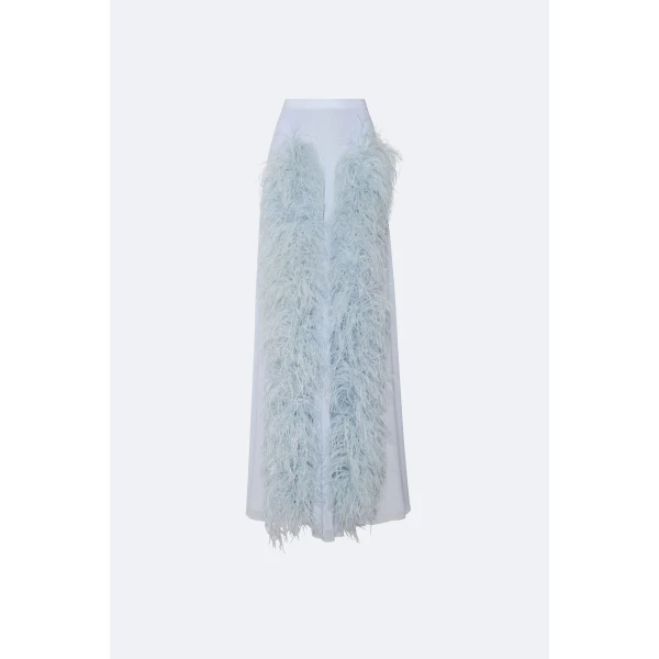lightweight georgette wide leg pant with feathers