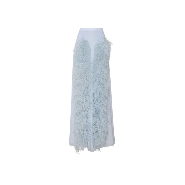 Lightweight Georgette Wide Leg Pant With Feathers in Cloud