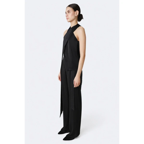 lightweight satin belted pant