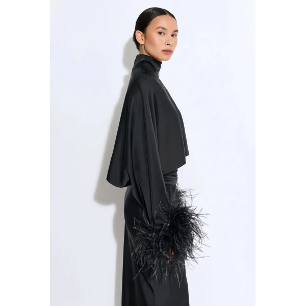 lightweight satin caftan top with feathers