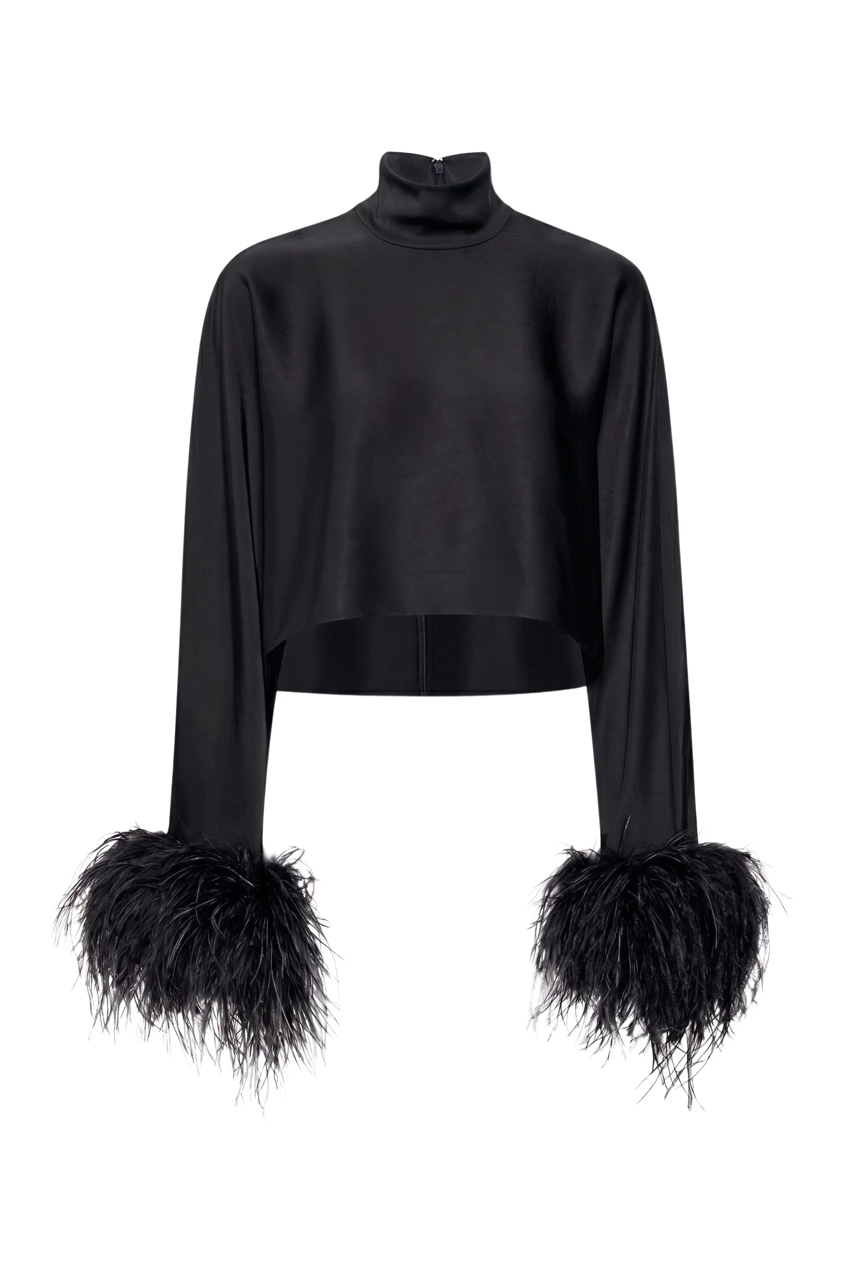 LaPointe-Lightweight-Satin-Caftan-Top-With-Feathers-in-Black-365707_nobg black tops