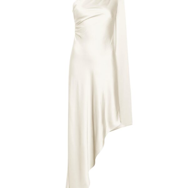 Lightweight Satin One Shoulder Dress in Cream