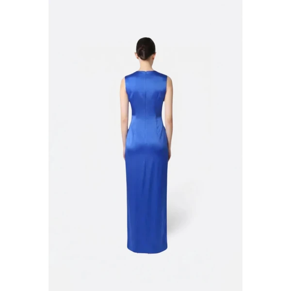 lightweight satin sleeveless gown with tucks