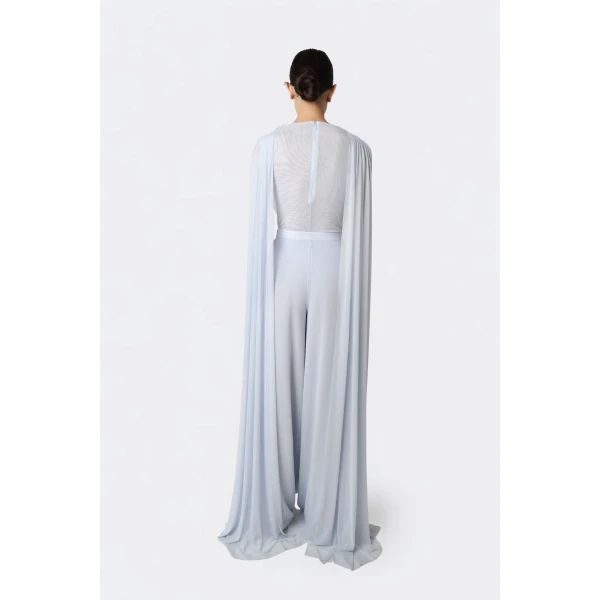 mesh cowl neck cape bodysuit