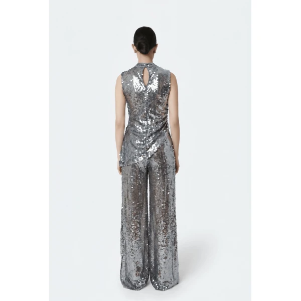mesh sequin wide leg pant