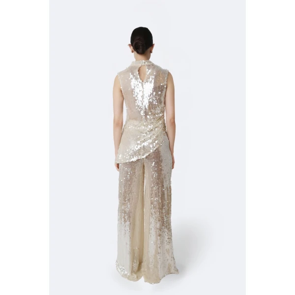 mesh sequin wide leg pant