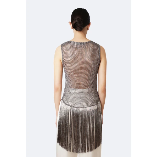 metallic netting fringe asymmetric top