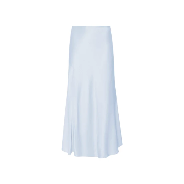 Satin Bias Slit Midi Skirt in Cloud