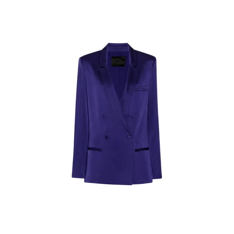 LaPointe Satin Double Breasted Blazer in Indigo