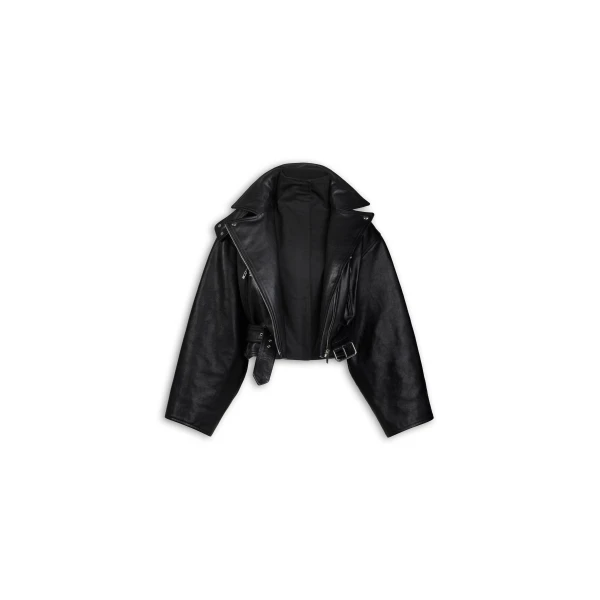 Alaia Layered Leather Biker Jacket, view 4